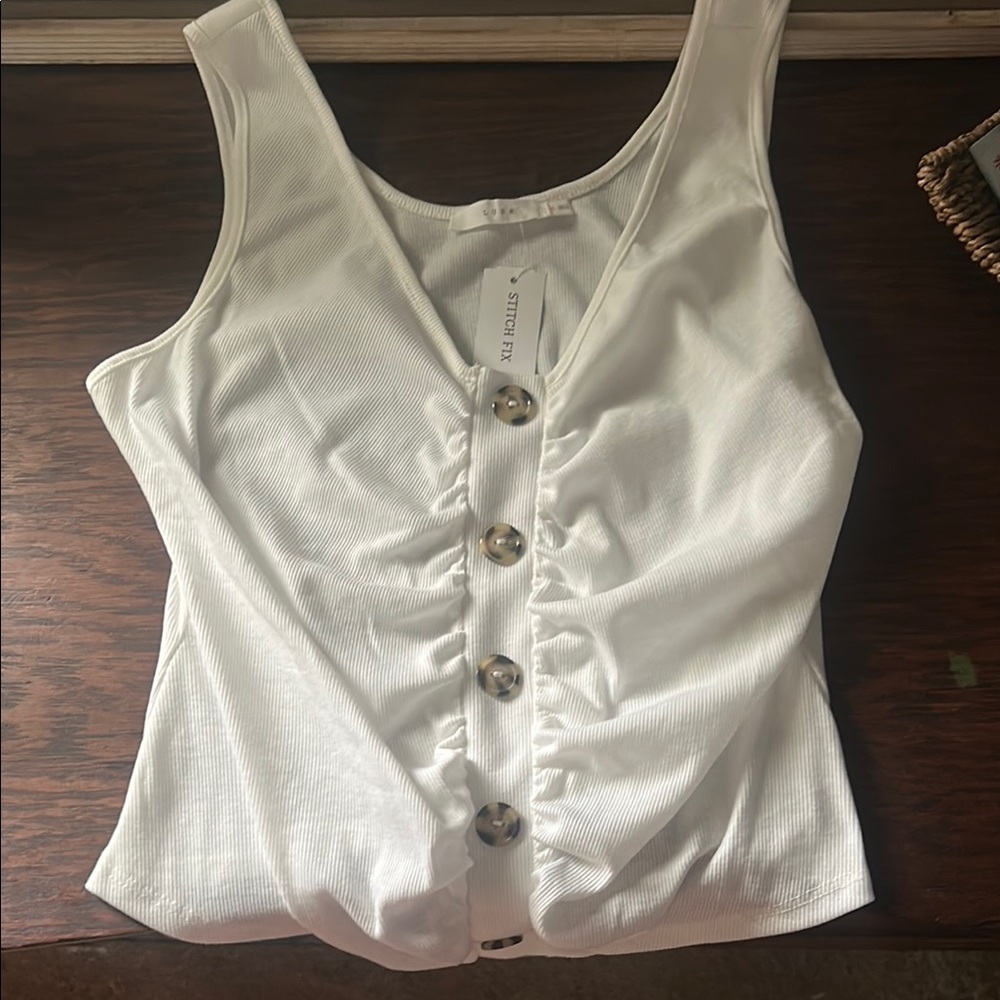 Lush White Fitted Buttoned Tank Top